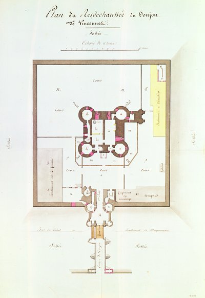 مخطط الطابق الأرضي لسجن فينسينز ، 1810 (قلم وحبر) بواسطة المدرسة الفرنسية