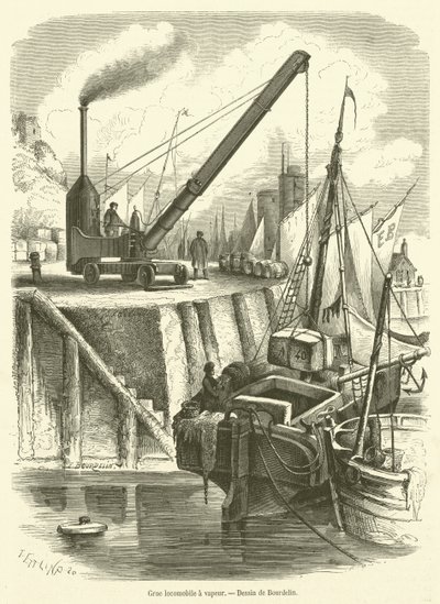 Grue locomobile a vapeur (engraving) بواسطة المدرسة الفرنسية