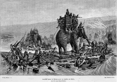 Hannibal passes the Rhone to Italy (year 218 BC) - in “France and the French through the centuries”” بواسطة المدرسة الفرنسية