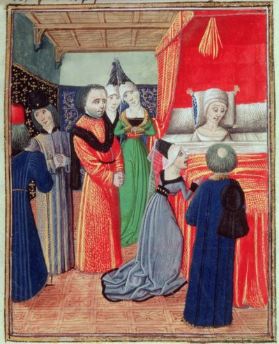 Harl 4380 f.22 وفاة الملكة آن ملكة بوهيميا ، زوجة ريتشارد الثاني ، بسبب الطاعون ، من Froissart