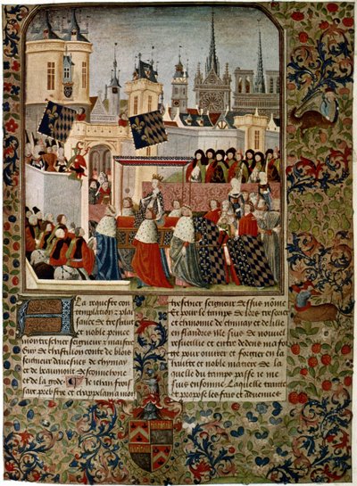 هارلي 4379 f.3 دخول الملكة إيزابيلا ، قرين منفرد لإدوارد الثاني (1284-1327) إلى باريس عام 1325 ، أعدمه جان فرويسارت (1333-1404) للمؤرخ فيليب دي كومينيس (1445-1509) (ورق) بواسطة المدرسة الفرنسية