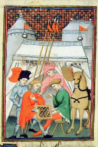 هارلي 4431 f.133 يوليسيس يلعب الشطرنج ، نسخة باريسية ، ج 1410-15 (رق) بواسطة المدرسة الفرنسية