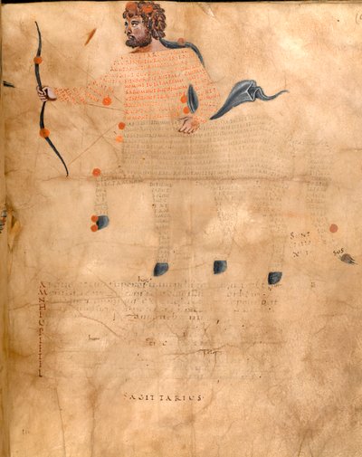 هارلي 647 ، f.3v رسم توضيحي لكوكبة القوس ، من "هارلي أراتوس" لماركوس تيليوس شيشرون ، 1820-40 (ورق) بواسطة المدرسة الفرنسية