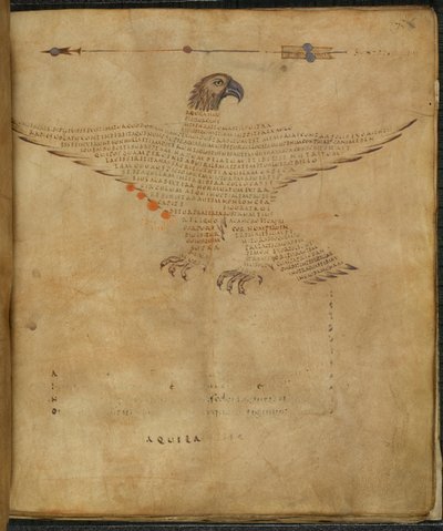 Harley 647، f.7 رسم توضيحي لكوكبة "Aquila the eagle" ، من "Aratea ، مع مقتطفات من Hyginus