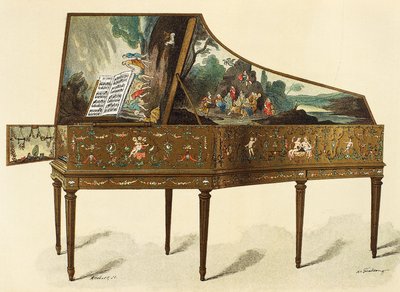 Harpsichord مزخرف بشظايا ، رسم توضيحي من قاموس الأثاث والديكور ، بقلم هنري هافارد ، المجلد الأول بواسطة المدرسة الفرنسية