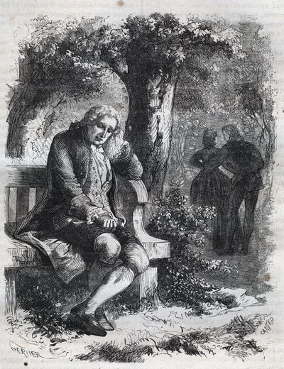 سمع همسة قبلة ". يفاجئ الفيلسوف السويسري جان جاك (جان جاك) روسو (1712-1778) رفيقته ماري تيريز (ماري تيريز) لو فاسور (ليفاسور) (1721-1801) في زنا كامل. نقش من عام 1871 في "Histoire Des Cocuses" بواسطة المدرسة الفرنسية