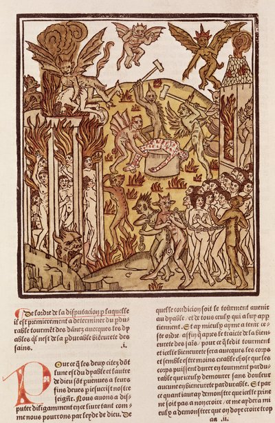 الجحيم ، من "La Cite de Dieu" ، 1486-87 (xylograph) بواسطة المدرسة الفرنسية