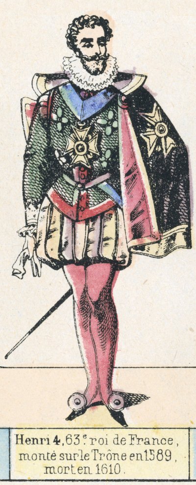 Henri 4, 63e roi de France, monte sur le Trone en 1589, mort en 1610 (coloured engraving) بواسطة المدرسة الفرنسية