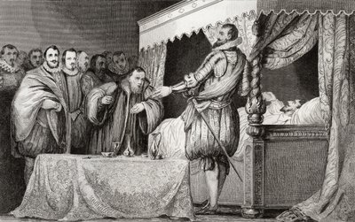 هنري الثالث (1551-89) يسمي Bearnais (1553-1610) خلفا له ، من `` Histoire de France &39;&39; بواسطة Colart ، تم نشره عام 1840 بواسطة المدرسة الفرنسية