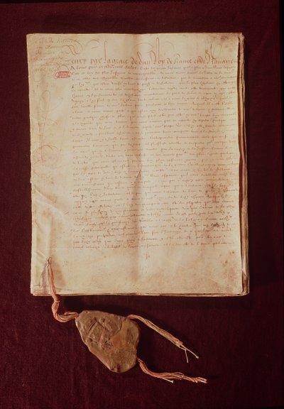 هنري الرابع ، بنعمة الله ، ملك فرنسا ونافار ، الصفحة الأولى من "مرسوم نانت" ، 1598 (انظر أيضًا 166021) (حبر على ورق) بواسطة المدرسة الفرنسية