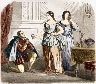 هنري الرابع (1553-1610) ، ملك فرنسا يخدمه نساء نصف عاريات. نقش في "تاريخ الدعارة والفجور بين جميع شعوب العالم من العصور القديمة وحتى يومنا هذا" للدكتور ث. -F. ديبريه. 1879. بواسطة المدرسة الفرنسية