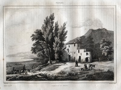 صومعة جبل فيزوف - ERMITAGE DU VESUVE NAPLES إيطاليا - نقش Vesuvio من "" إيطاليا الخلابة "- الرسم التاريخي والوصف لإيطاليا" بواسطة M. de Norvins ، الفصل. نودير 1834-1836. بواسطة المدرسة الفرنسية
