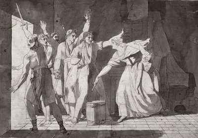 بطلة امرأة تواجه لصوص فنديين بعد سيطرتهم على سانت ميتييه ، 1793 (انظر أيضًا 217884) بواسطة المدرسة الفرنسية