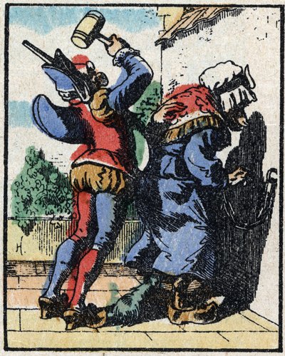 تاريخ الدكتور Pulcinella (Polichinelle). نقش الخشب للتصوير Pellerin - إبينال ، sd. أواخر القرن التاسع عشر. بواسطة المدرسة الفرنسية