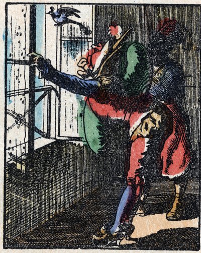 تاريخ الدكتور Pulcinella (Polichinelle). نقش الخشب للتصوير Pellerin - إبينال ، sd. أواخر القرن التاسع عشر. بواسطة المدرسة الفرنسية
