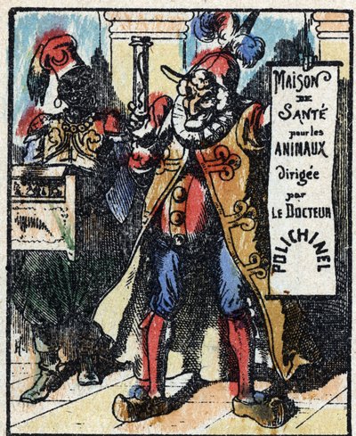 تاريخ الدكتور Pulcinella (Polichinelle). نقش الخشب للتصوير Pellerin - إبينال ، sd. أواخر القرن التاسع عشر. بواسطة المدرسة الفرنسية