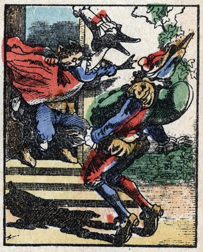 تاريخ الدكتور Pulcinella (Polichinelle). نقش الخشب للتصوير Pellerin - إبينال ، sd. أواخر القرن التاسع عشر. بواسطة المدرسة الفرنسية