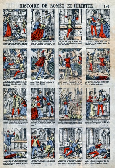 تاريخ روميو وجولييت بعد مسرحية وليام شكسبير (1564-1616). تصوير إبينال من نهاية القرن التاسع عشر. بواسطة المدرسة الفرنسية