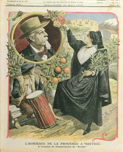 تكريم لفريدريك ميسترال (1830-1914) في الذكرى السنوية الخمسين لنشر ميراي ، صورة من لو بيتيت جورنال ، 30 مايو 1909 بواسطة المدرسة الفرنسية