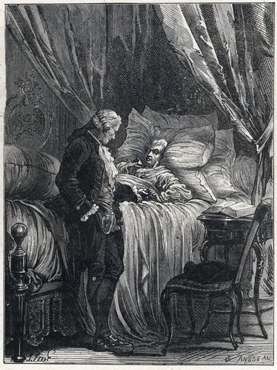 Honore Gabriel (Honore-Gabriel) Riqueti ، كونت ميرابو (1749-1791) على فراش الموت مع طبيبه جورج كابانيس (1757-1808) في 1791. بواسطة المدرسة الفرنسية