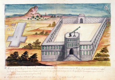 منزل ومرصد بناه ملك سيام لعلماء الرياضيات اليسوعيين ، من حساب اليسوعيين في سيام ، 1688 (مرحاض على ورق) بواسطة المدرسة الفرنسية