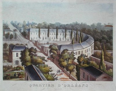 مشروع الإسكان (مكتمل) في Quartier Orleans ، شارع Halle ، حوالي 1840-50 (لون ليثو) بواسطة المدرسة الفرنسية