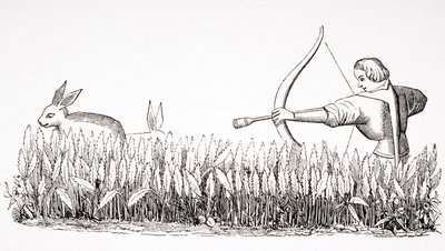How to Allure the Hare ، بعد مصغر في مخطوطة Phoebus في القرن الخامس عشر ، من "Le Moyen Age et La Renaissance" بواسطة Paul Lacroix (1806-84) المنشور عام 1847 بواسطة المدرسة الفرنسية