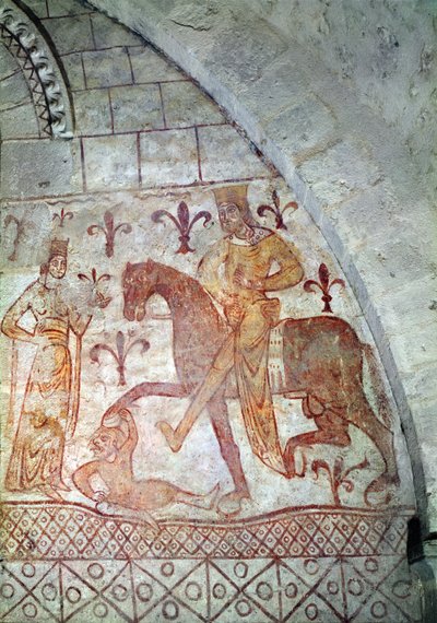 Hugues IX (c.1163-1219) فوز لوزينيان على نور الدين (1116-1174) في سوريا (لوحة جدارية) بواسطة المدرسة الفرنسية