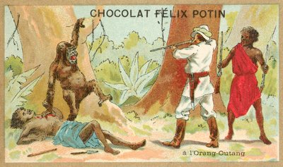 Hunting orangutan (chromolitho) بواسطة المدرسة الفرنسية