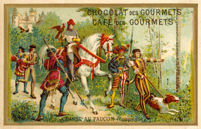 Hunting with falcons, Compiegne, France (chromolitho) بواسطة المدرسة الفرنسية