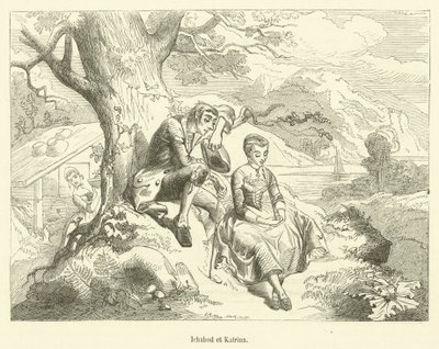Ichabod et Katrina (engraving) بواسطة المدرسة الفرنسية