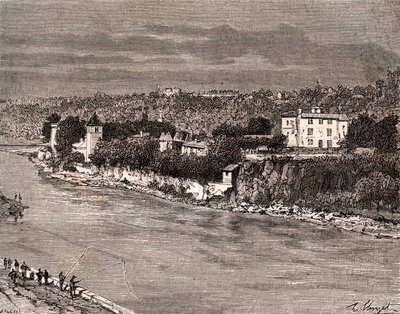 Ile Barbe في وسط Saone ، في الدائرة التاسعة من ليون - نقش في "La France illustree: الجغرافيا والتاريخ والإدارة الإحصائية" بقلم V.-A. الشعير براون. 1884 بواسطة المدرسة الفرنسية