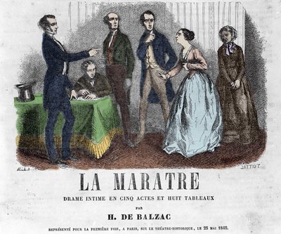 رسم توضيحي لـ "La Maratre" ، دراما في خمسة أعمال وثماني لوحات كتبها Honore de Balzac. بواسطة المدرسة الفرنسية