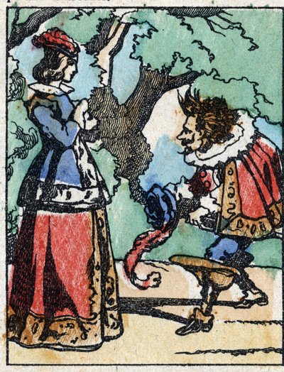 رسم توضيحي لـ "" Riquet a la houppe "، حكاية تشارلز بيرولت (1628-1703) ، الكاتب الفرنسي. نقش الخشب للتصوير Pellerin - إبينال ، sd. أواخر القرن التاسع عشر. بواسطة المدرسة الفرنسية