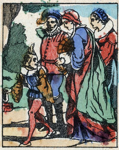 رسم توضيحي لـ "" Riquet a la houppe "، حكاية تشارلز بيرولت (1628-1703) ، الكاتب الفرنسي. نقش الخشب للتصوير Pellerin - إبينال ، sd. أواخر القرن التاسع عشر. بواسطة المدرسة الفرنسية