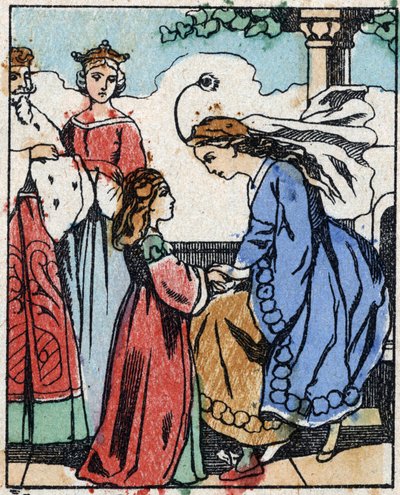 رسم توضيحي لـ "" Riquet a la houppe "، حكاية تشارلز بيرولت (1628-1703) ، الكاتب الفرنسي. نقش الخشب للتصوير Pellerin - إبينال ، sd. أواخر القرن التاسع عشر. بواسطة المدرسة الفرنسية