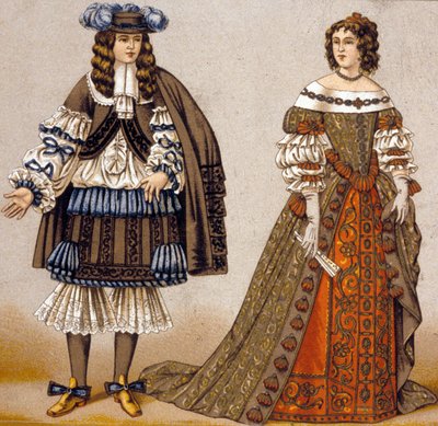 رسم توضيحي لشخصيتين Alceste و Celimene في مسرحية "The Misanthrope" لموليير (نقش ملون) بواسطة المدرسة الفرنسية