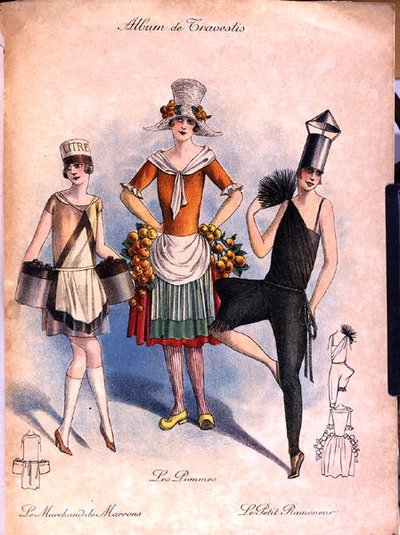 رسم توضيحي من "ألبوم de Travestis" ، حوالي عام 1920 - 30 (لون ليثو) بواسطة المدرسة الفرنسية