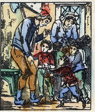 رسم توضيحي لحكاية "" Le petit poucet "" من تأليف تشارلز بيرولت. نقش الخشب للتصوير Pellerin - إبينال ، sd. أواخر القرن التاسع عشر. بواسطة المدرسة الفرنسية