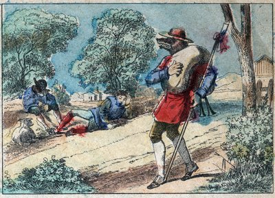 رسم توضيحي لخرافة جان دي لافونتين (1621-1695): أصبح الذئب راعياً. تصوير إبينال في أواخر القرن التاسع عشر. بواسطة المدرسة الفرنسية