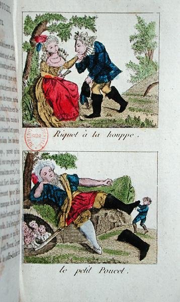 رسوم توضيحية لـ 'Riquet a la Houppe' و 'Tom Thumb' ، حكايات خرافية لتشارلز بيرولت (1628-1703) بواسطة المدرسة الفرنسية