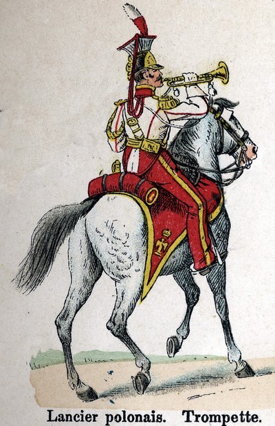 الحرس الإمبراطوري نابليون الأول: لانسر البولندي - البوق. لوحة من كتاب Les Uniforms de l'Armee francaise بقلم لينهارت وهومبرت بواسطة المدرسة الفرنسية