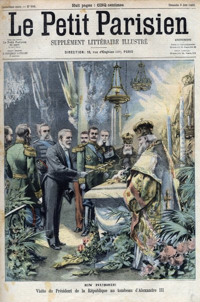 في روسيا: زيارة الرئيس إميل لوبيه (1838-1929) إلى ضريح ألكسندر الثالث (1845-1894) ، إمبراطور روسيا ، في "Le Petit Parisien" بواسطة المدرسة الفرنسية