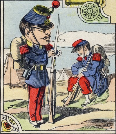 خط المشاة. نقش في "الأبجدية العسكرية الهزلية". السلسلة الخامسة. تصوير الإبينال. Pellerin and Cie ، طابعات ، إبينال ، أواخر القرن التاسع عشر. 16 صفحة. قاتمة: 25x18،5 سم بواسطة المدرسة الفرنسية