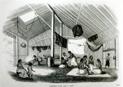 داخل كوخ تاهيتان ، من "Voyages dans Les Deux Oceans" ، بقلم يوجين ديليسيرت ، 1848 بواسطة المدرسة الفرنسية