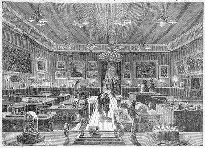 داخل Palais de l'Industrie ، باريس ، خلال معرض الكهرباء 1881 ، حانة. ج. 1885 (نقش) بواسطة المدرسة الفرنسية