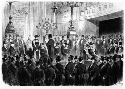تنصيب لازارد إيزيدور كرئيس حاخام فرنسا في عام 1867 في كنيس شارع نوتردام دي الناصرة في باريس بواسطة المدرسة الفرنسية