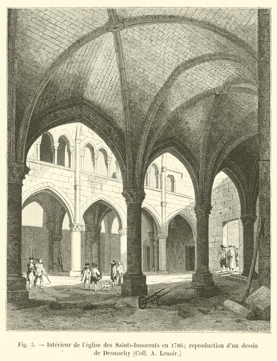داخل كنيسة الأبرياء عام 1786 ؛ استنساخ رسم ديسماشي ، كولون لينوار بواسطة French School