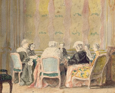 داخلي مع أوراق لعب السيدات ، 1770 (مرحاض على ورق) بواسطة المدرسة الفرنسية