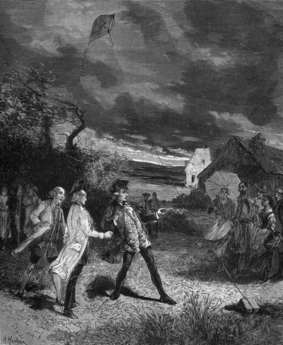 جاك دي روماس (1713-1776) ، عالم فيزياء فرنسي ، أجرى تجارب باستخدام طائرة ورقية لالتقاط كهرباء الغلاف الجوي عام 1752. بواسطة المدرسة الفرنسية